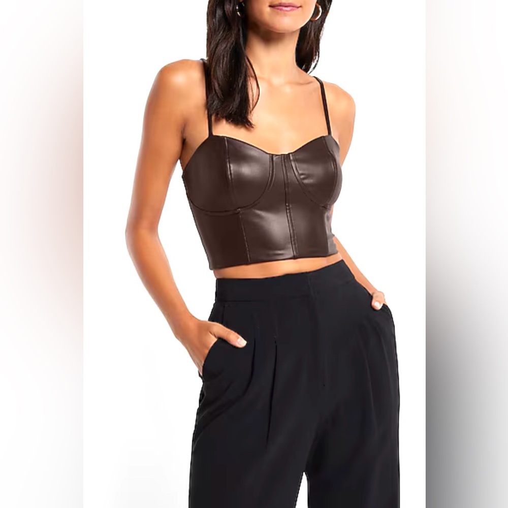 NWT Express body contour Brown faux Leather corset Women’s Top size XL #corsetry